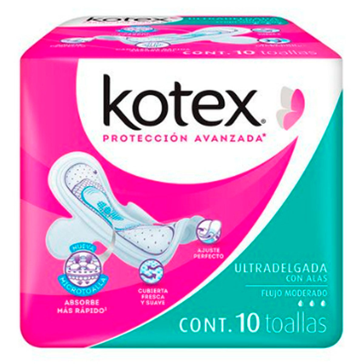 Toallas Femeninas Kotex Ultra Delgada Con Alas 10 PZS