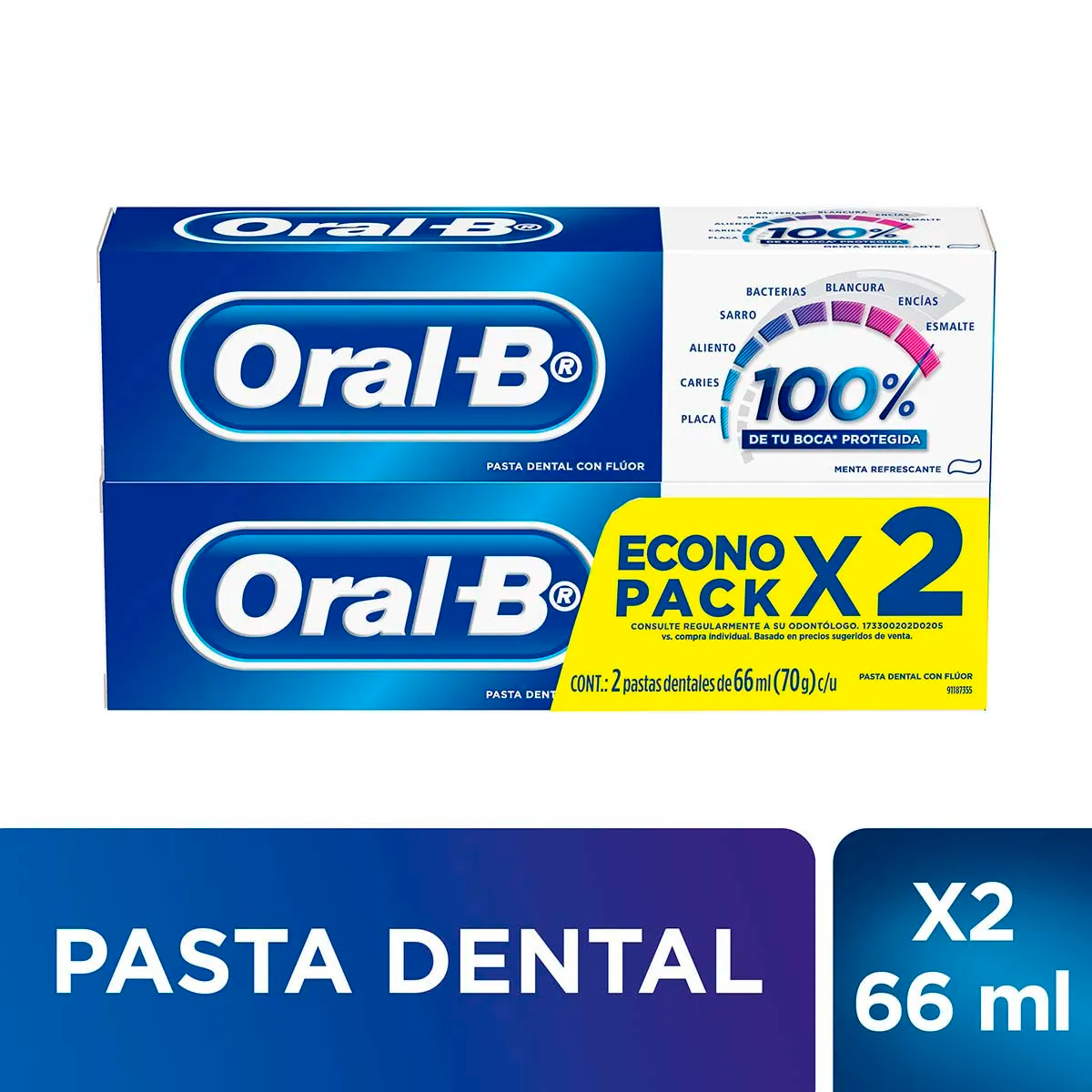 PASTA DENTAL ORAL-B 100% 2PACK 66ML 66 MLL