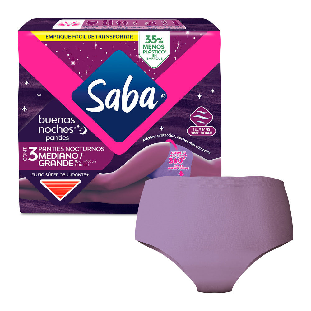 Panties Saba Buenas Noches Talla: Mediana/Grande 3 piezas