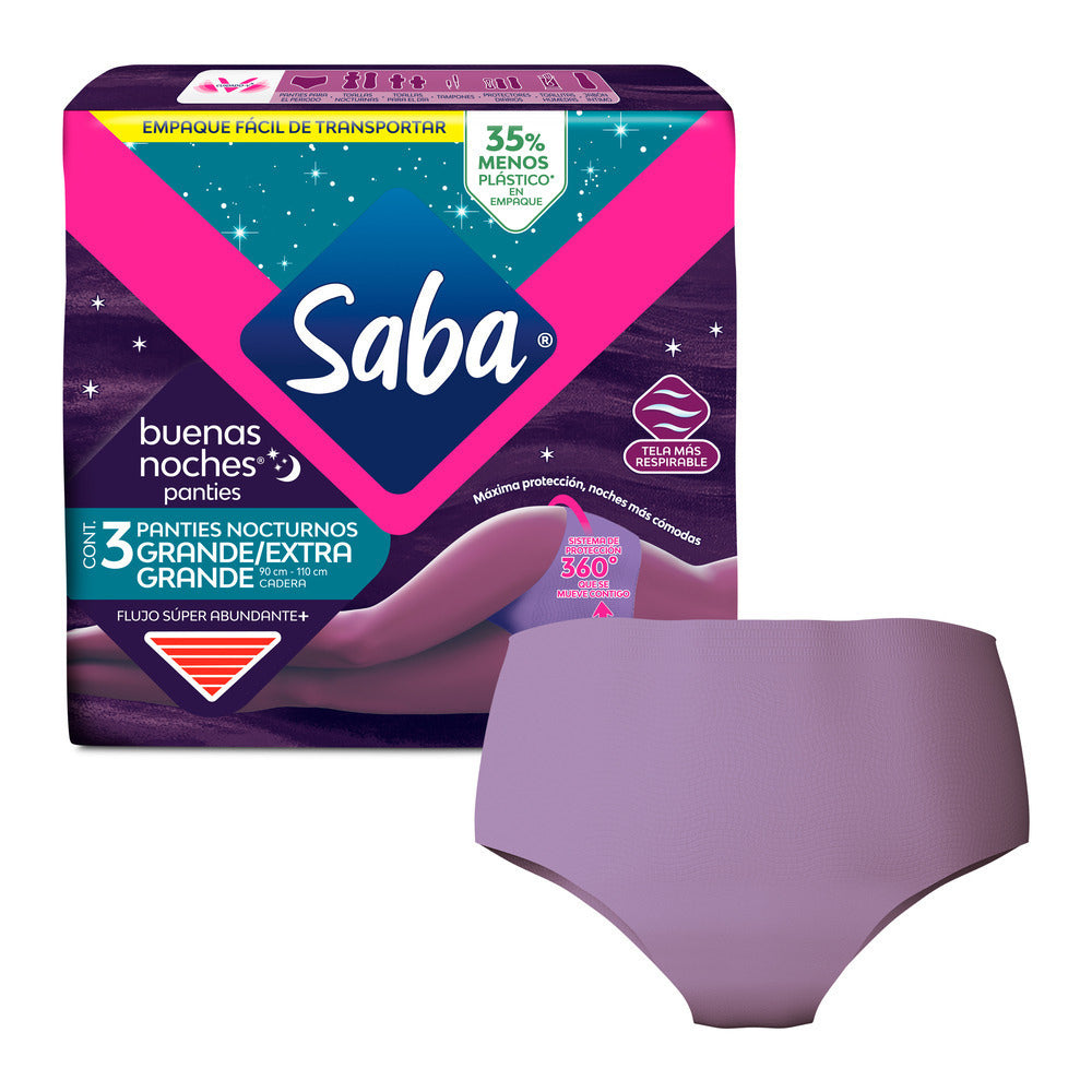 Panties Saba Buenas Noches Talla: Grande/Extra Grande 3 piezas