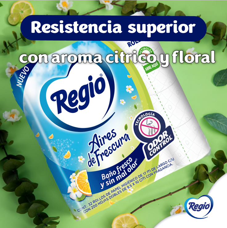 Regio Papel Higiénico Aires de Frescura 12 Rollos, 300 hojas