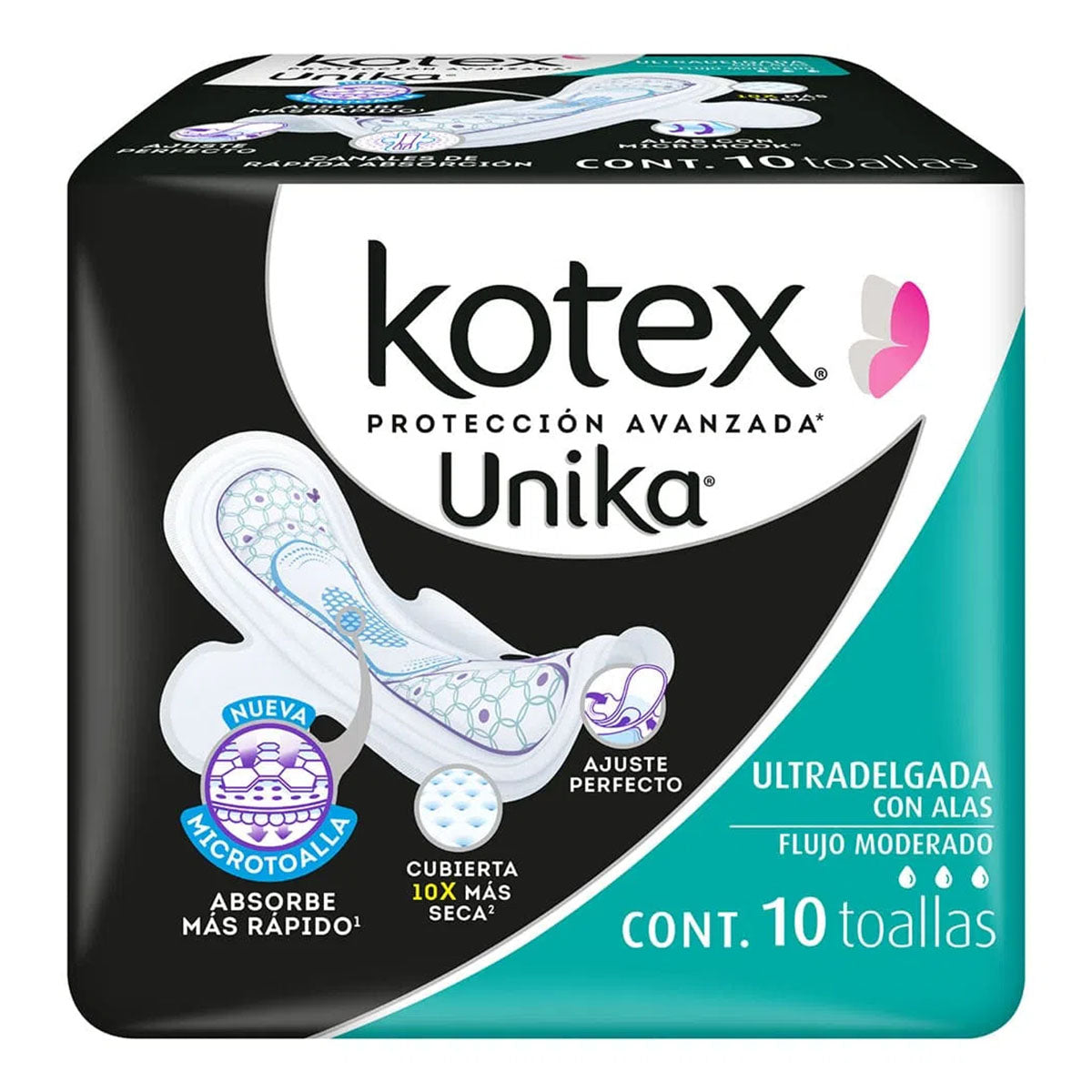 Toallas Femeninas Kotex Unika Ultra Delgada Con Alas 10 PZS