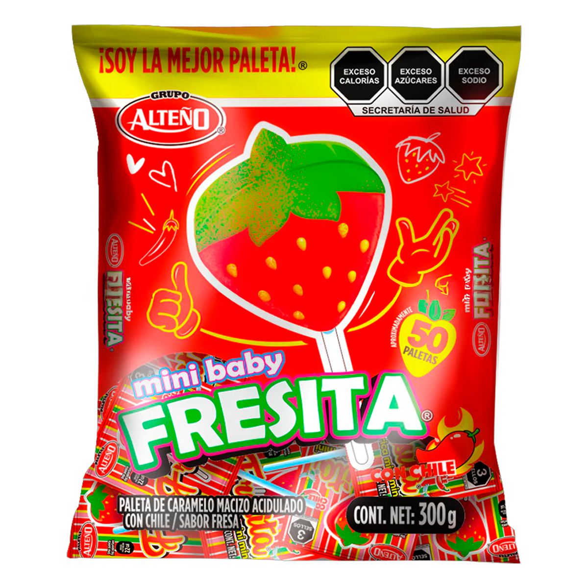 Paleta Exh Paleta Alteño Mini Fresita Fresita Fresa 50 PZS
