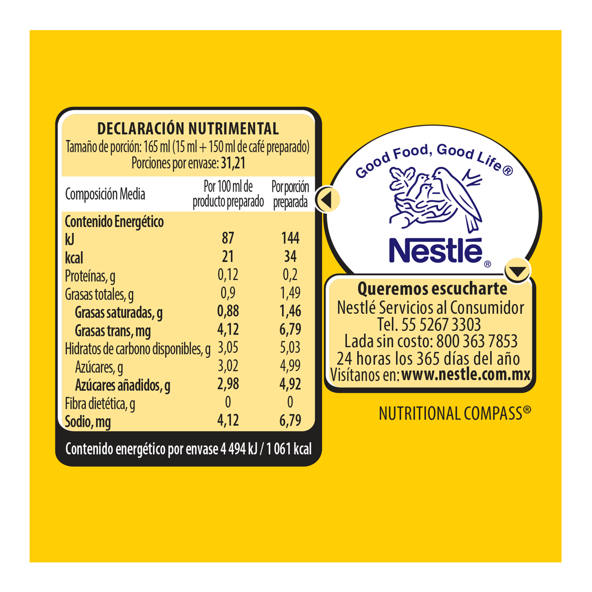 Sustituto de Crema para Café Coffee Mate Líquido Sabor Avellana 530g