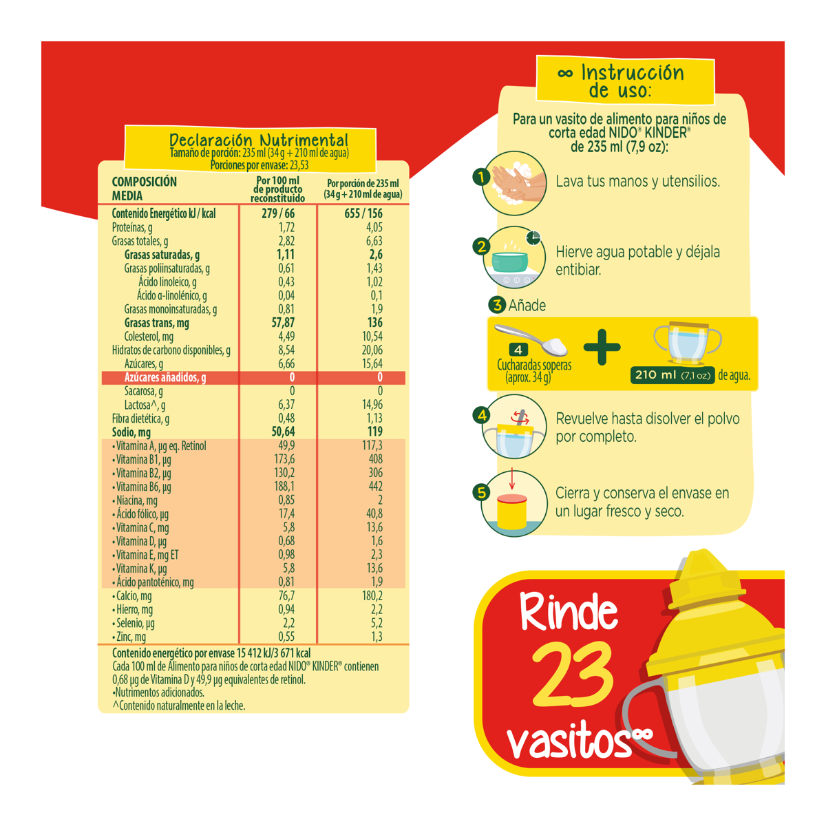 Aimento Para Niños de Corta Edad Nido Kinder 1+ Lata 800g