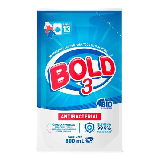 Detergente Liquido Bold 3 Antibacterial 800 MLL