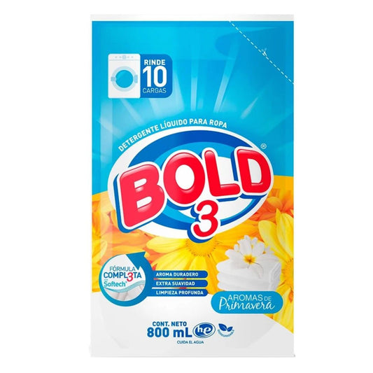 Detergente Líquido Bold 3-1 Aromas De Primavera 800 MLL