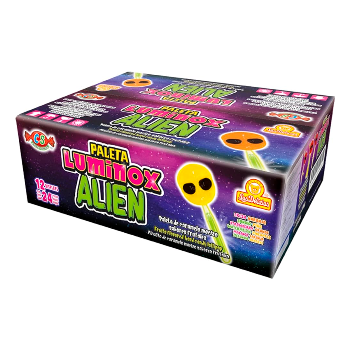 PALETA LAS DELICIAS LUMINOX ALIEN 24 PZS