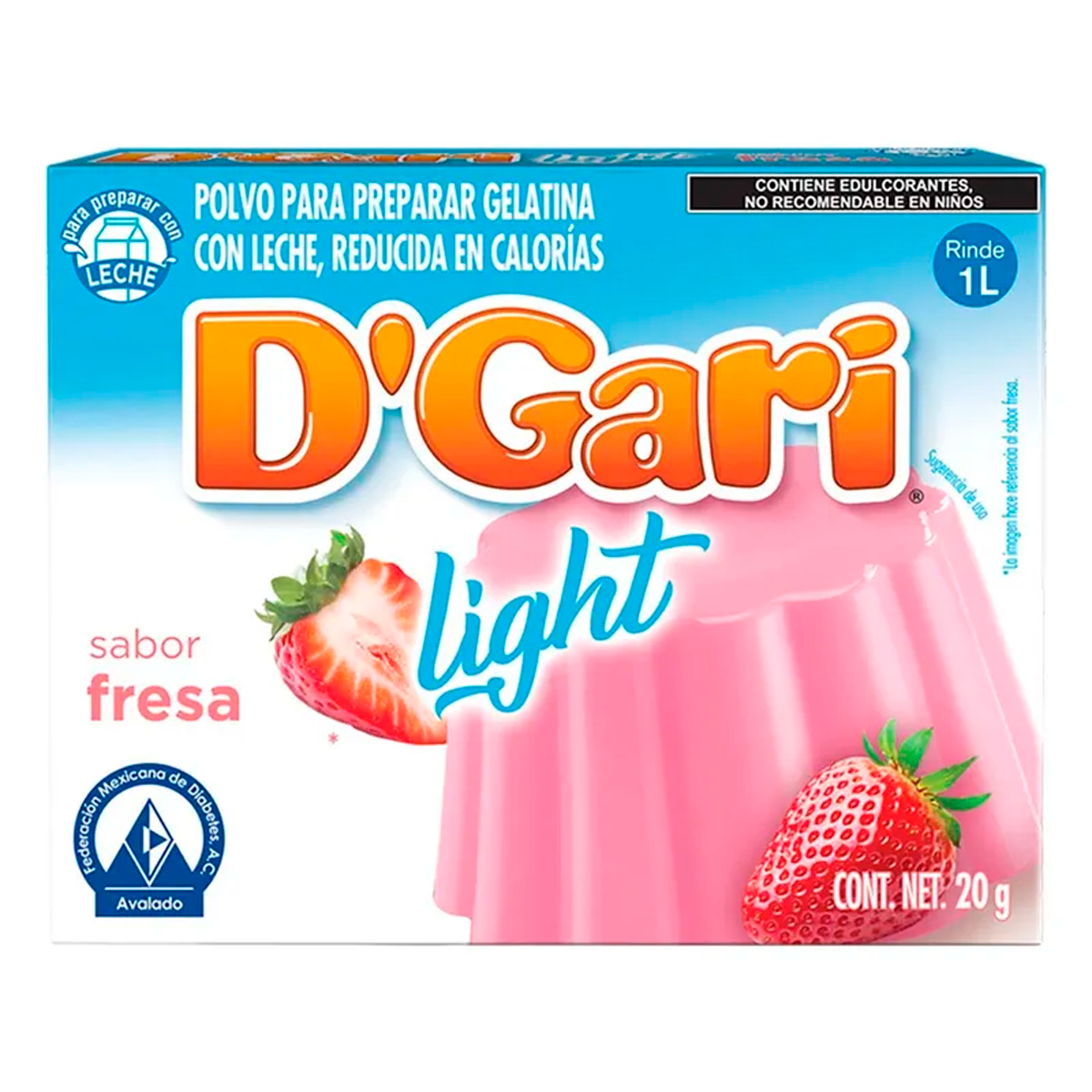 Gelatina de Leche D'Gari Fresa Ligth 20 GRS