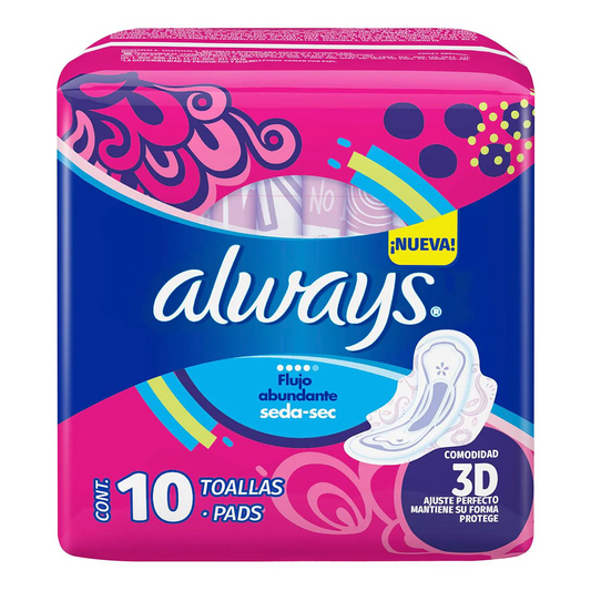 Toallas Femeninas Always Protección Total Seca Con Alas 10 PZS