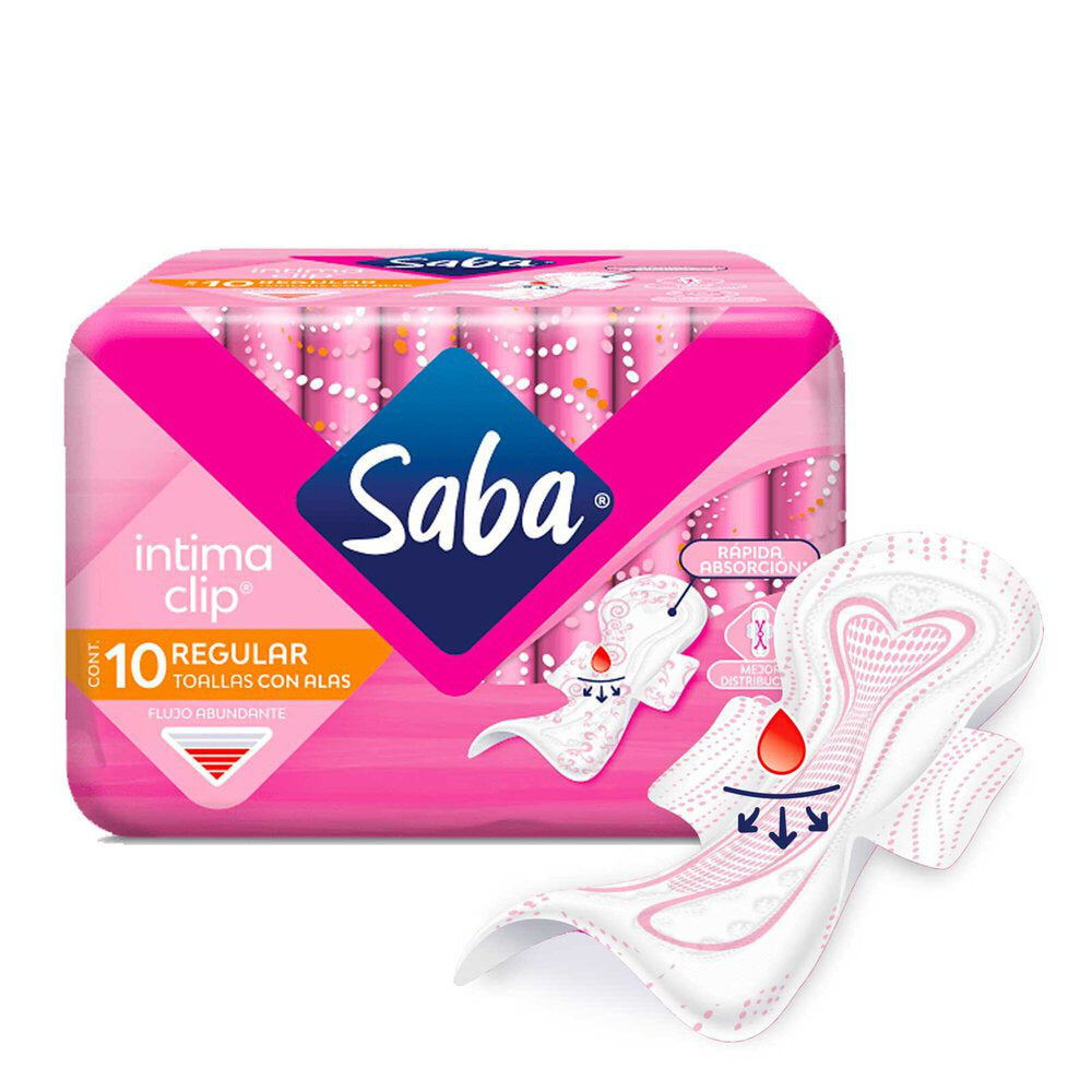 Toallas Femeninas Saba Intima Clip Regular con Alas 10 piezas – Basicos