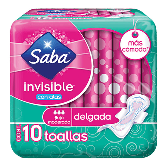 Toallas Sanitarias Saba Invisible Con Alas 10 PZS