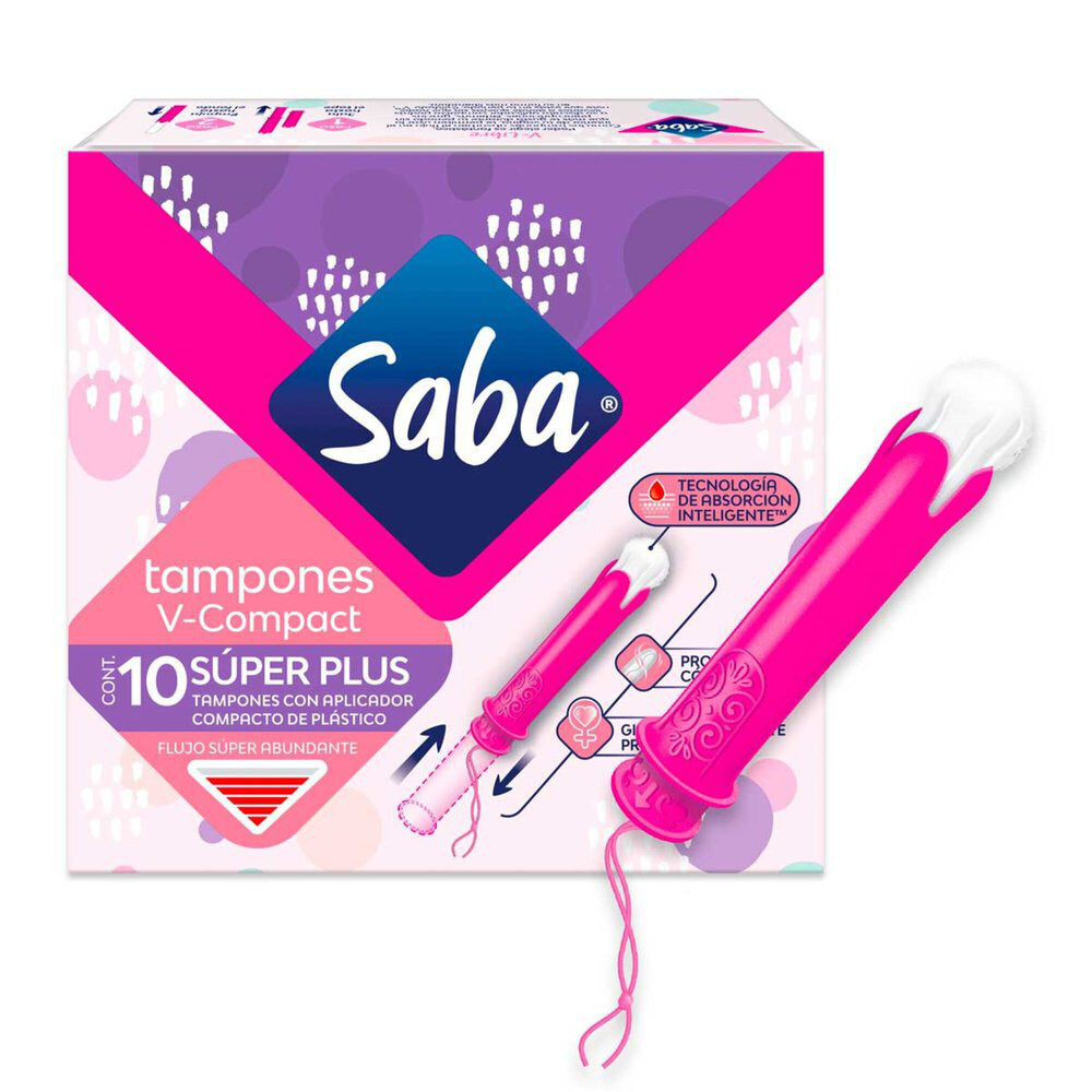 Tampones Saba Súper Plus con Aplicador Compacto 10 pzas