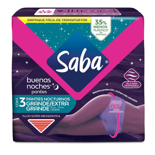 Panties Saba Buenas Noches Talla: Grande/Extra Grande 3 piezas