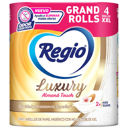 Papel Higiénico Regio Luxury Almond Touch 4 rollos, 180 hojas