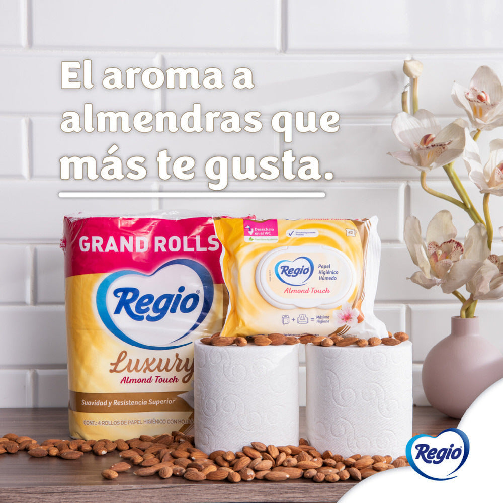 Papel Higiénico Regio Luxury Almond Touch 4 rollos, 180 hojas