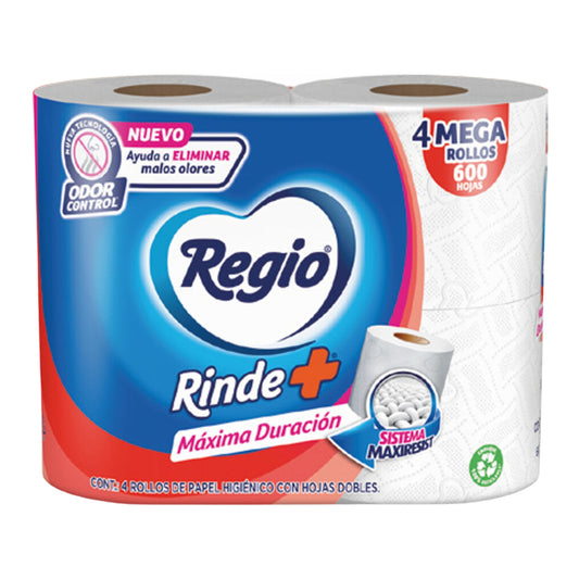 Regio Papel Higiénico Rinde+ 4 Mega Rollos