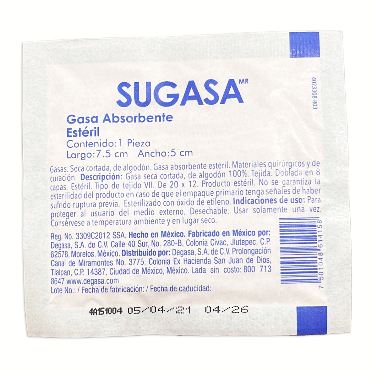 Gasa Esteril Sugasa 7 5X5 10Pzas 10 PZS