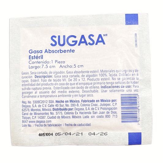 Gasa Esteril Sugasa 7 5X5 10Pzas 10 PZS