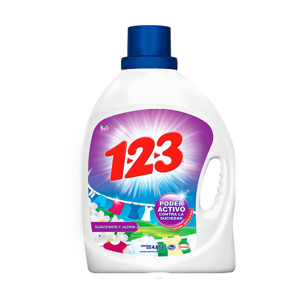 Detergente Líquido 1 2 3 Con Suavisante Jazmin 4.65 LTS