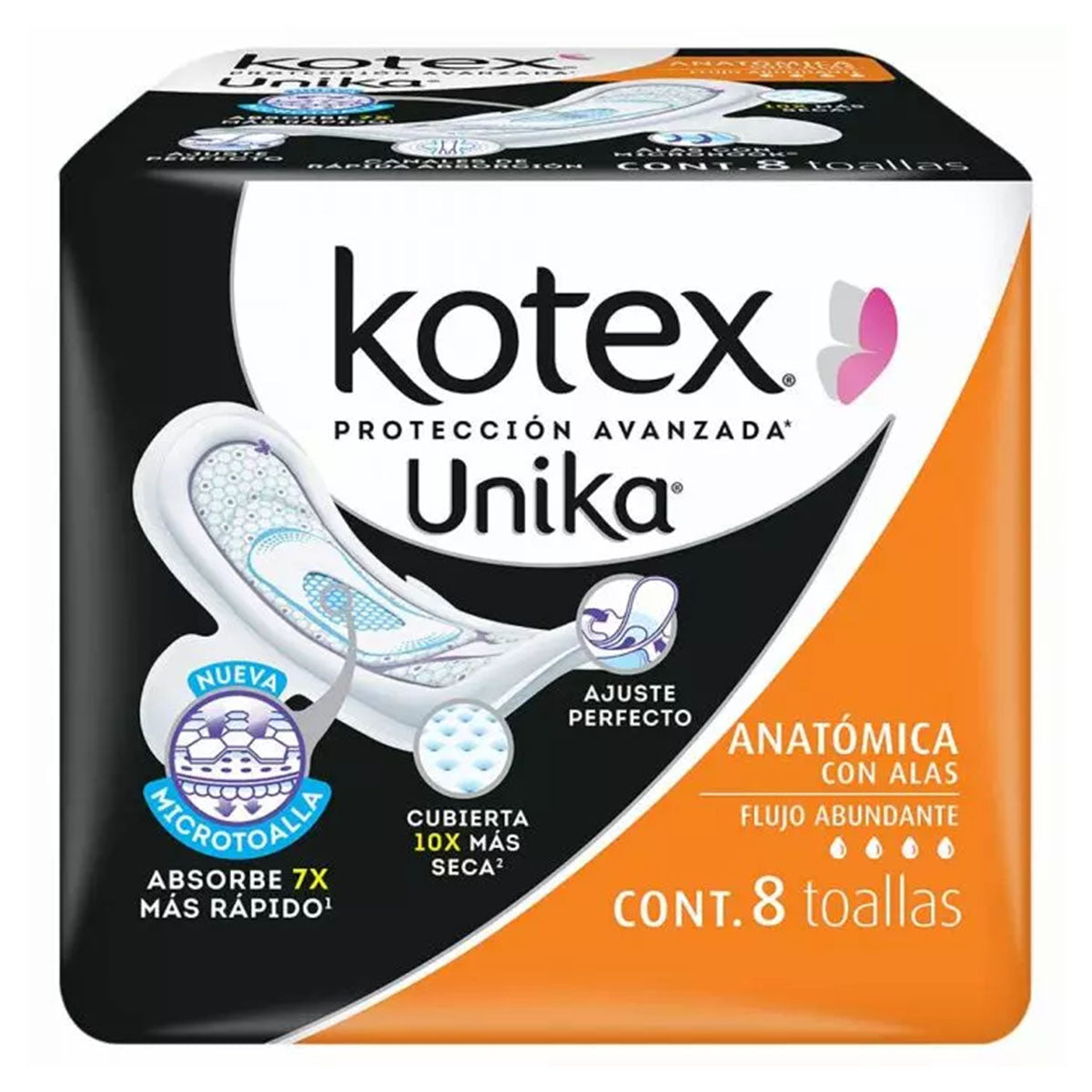 Toallas Femeninas Kotex Unika Con Alas 8 PZS