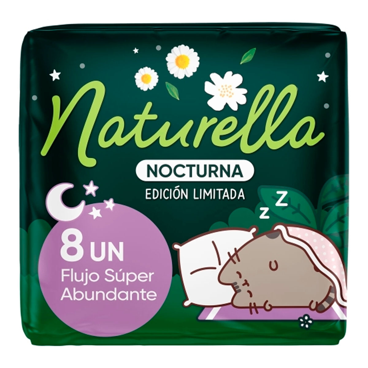 Toalla Femenina Naturella Nocturna Flujo Super Abundante C/A+2Pq 8 PZS