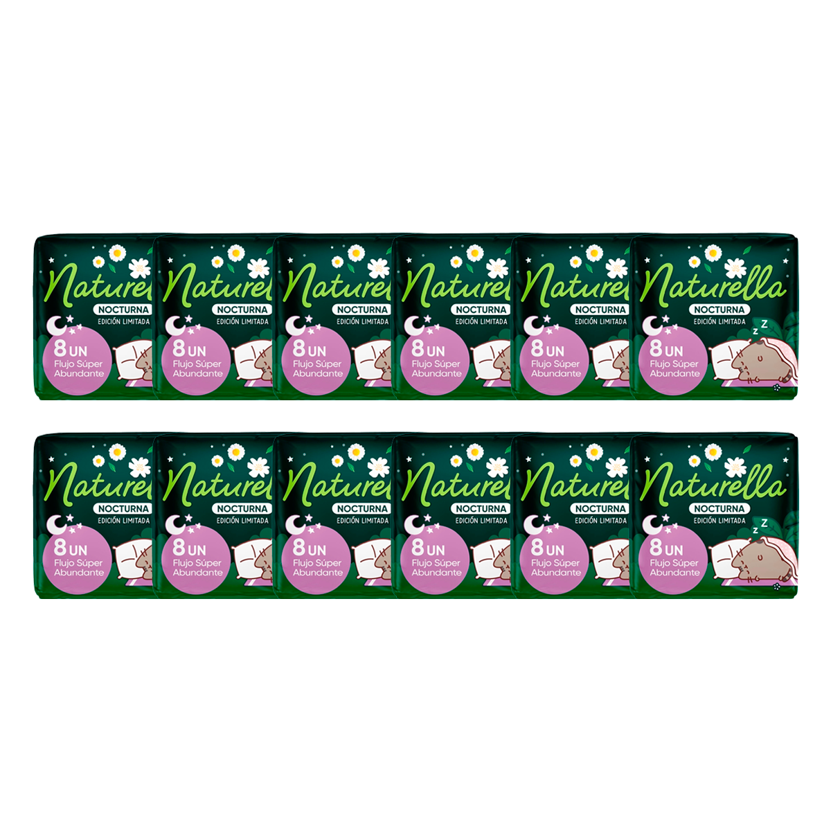 Toalla Femenina Naturella Nocturna Flujo Super Abundante C/A+2Pq 8 PZS