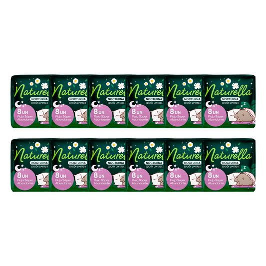 Toalla Femenina Naturella Nocturna Flujo Super Abundante C/A+2Pq 8 PZS