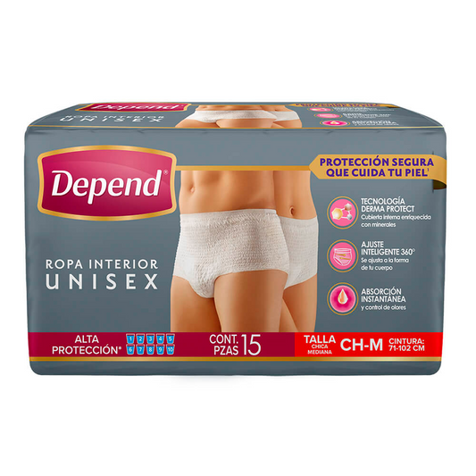 Calzon Depend Ropa Unisex Ch/Med Depend 15 PZS