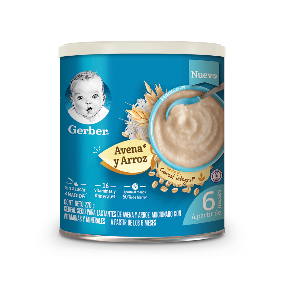 Cereal Infantil Gerber Etapa 2 Arroz y Avena Integral Lata 270g