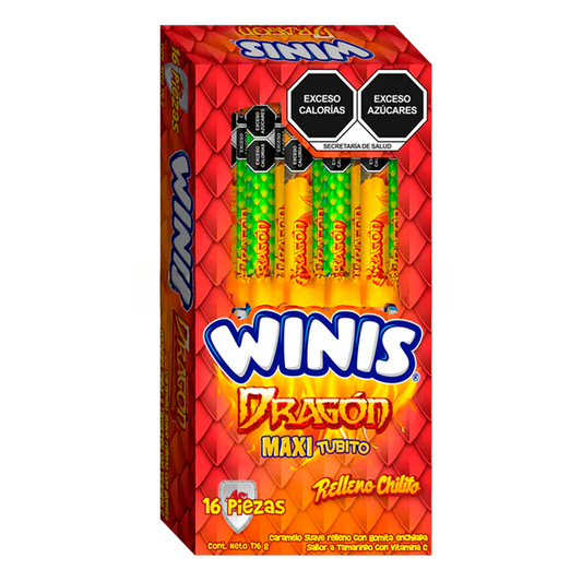 Dulce Winis Tubito Dragon Tamarindo 16 PZS