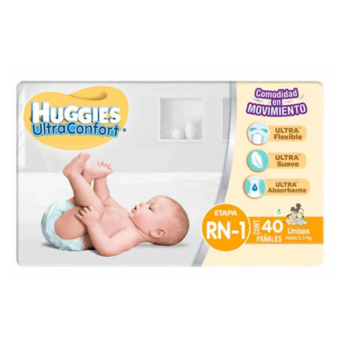 Pañal Huggies Ultra Confort Recien Nacido 44 PZS