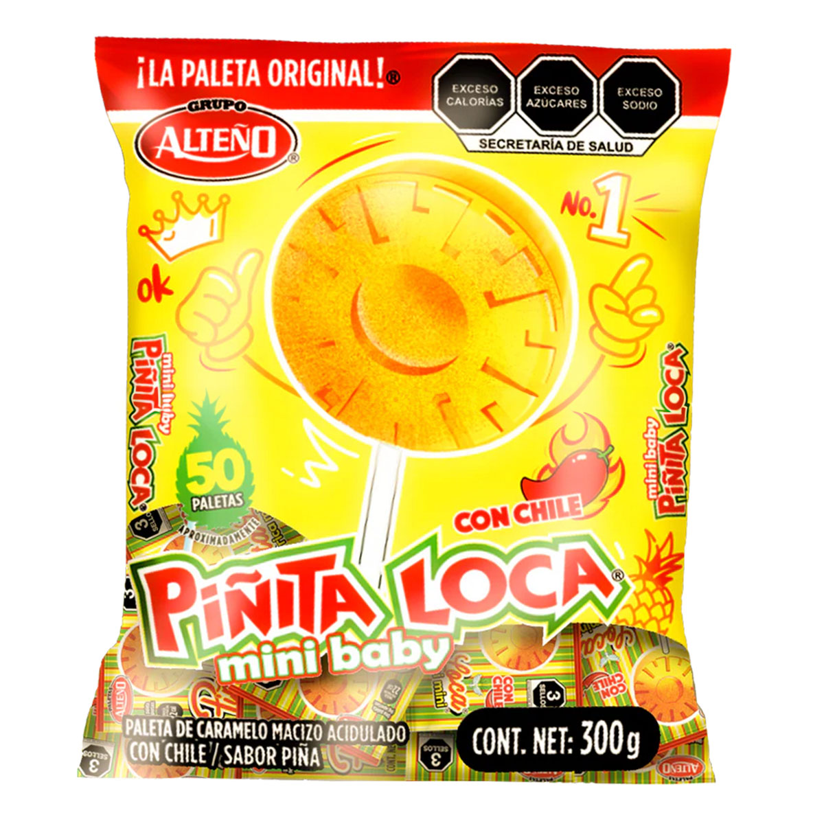 EXH PALETA ALTEÑO MINI PIÑITA LOCA 50 PZS