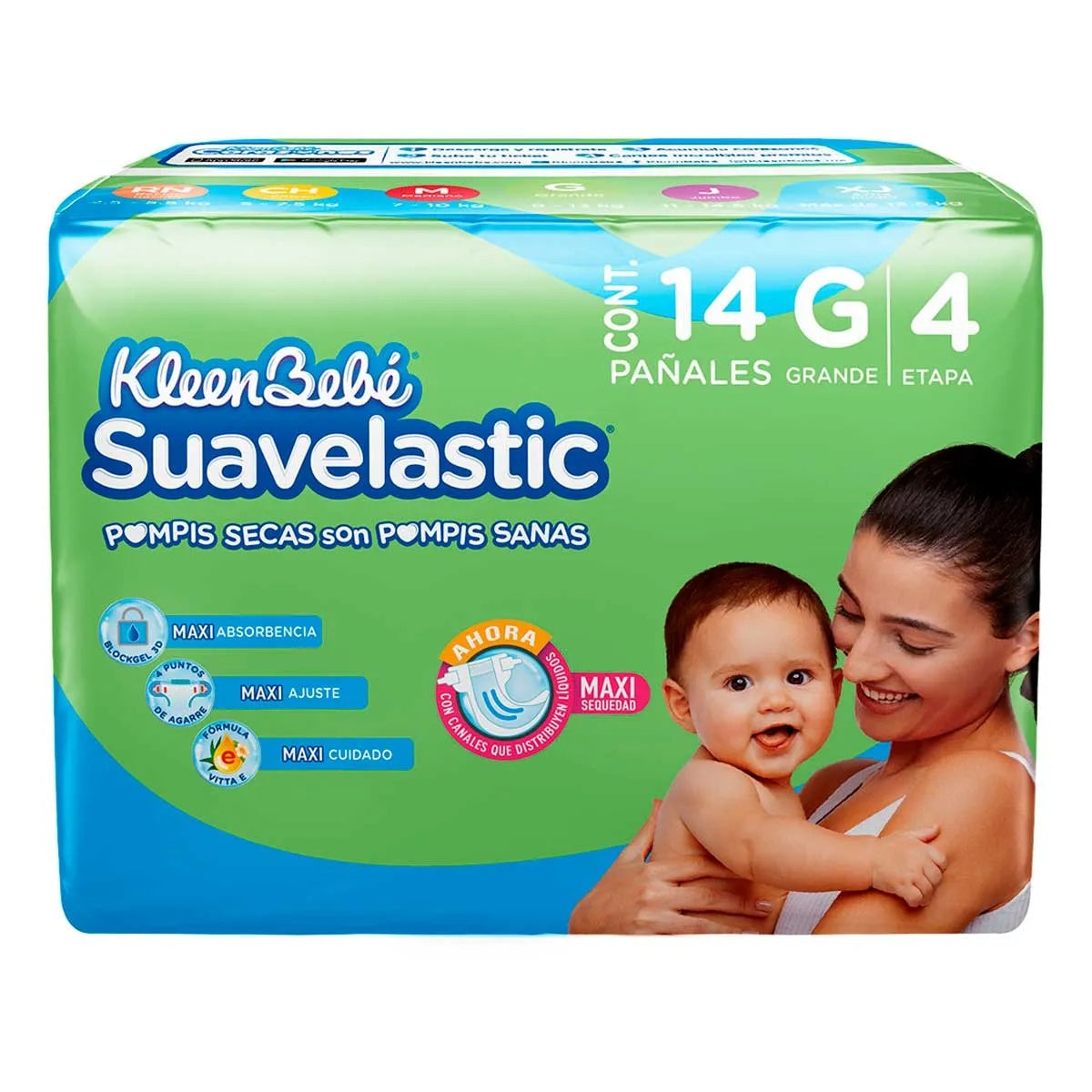 Pañal Kleen Bebe Suavelastic Max Grande 14 PZS