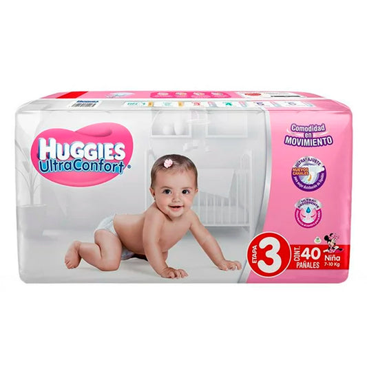 Pañal Huggies Ultra Confort Etapa 3 Para Niña 40 PZS