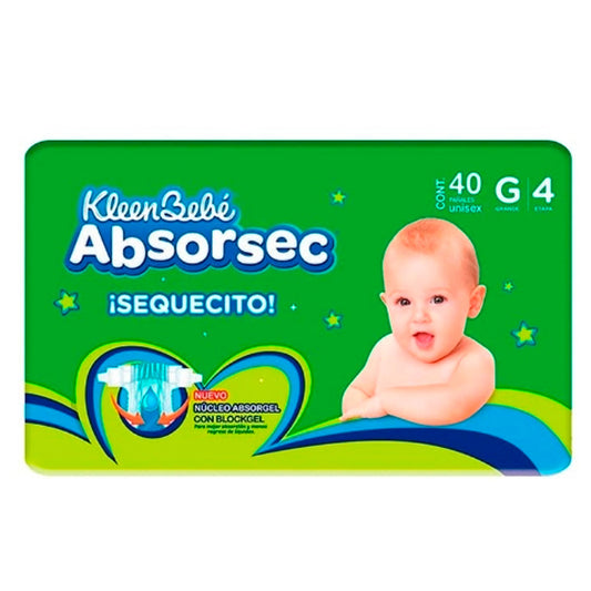 Pañal Kleen Bebe Absorsec Grande Más 6 Piezas Gratis 40 PZS