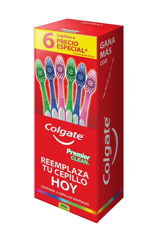 Cepillo de Dientes Colgate Premier Clean Medio 6 pzas