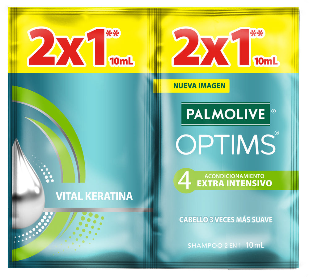 Shampoo Palmolive Optims 2 en 1 Acondicionamiento 48 pzas 10 ml