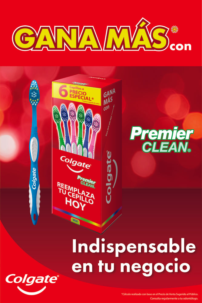 Cepillo de Dientes Colgate Premier Clean Medio 6 pzas