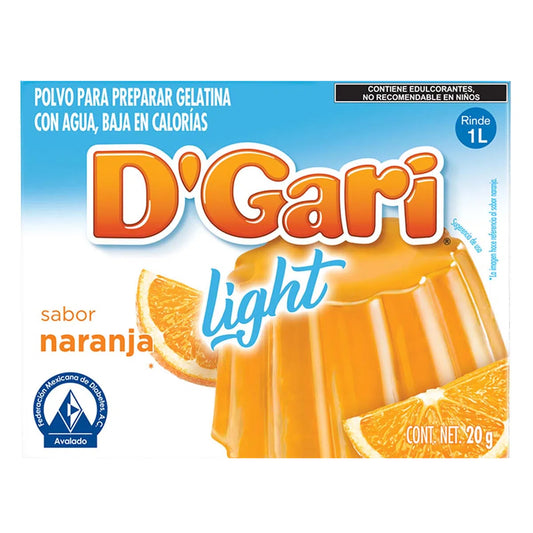 Gelatina D'Gari Naranja Light Agua 20 GRS