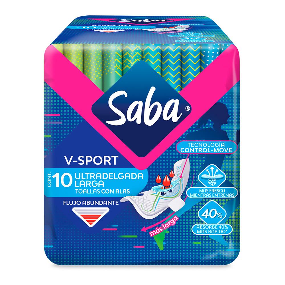 Toallas Femeninas Saba V-Sport Ultradelgada Larga con alas 10 pzas ...