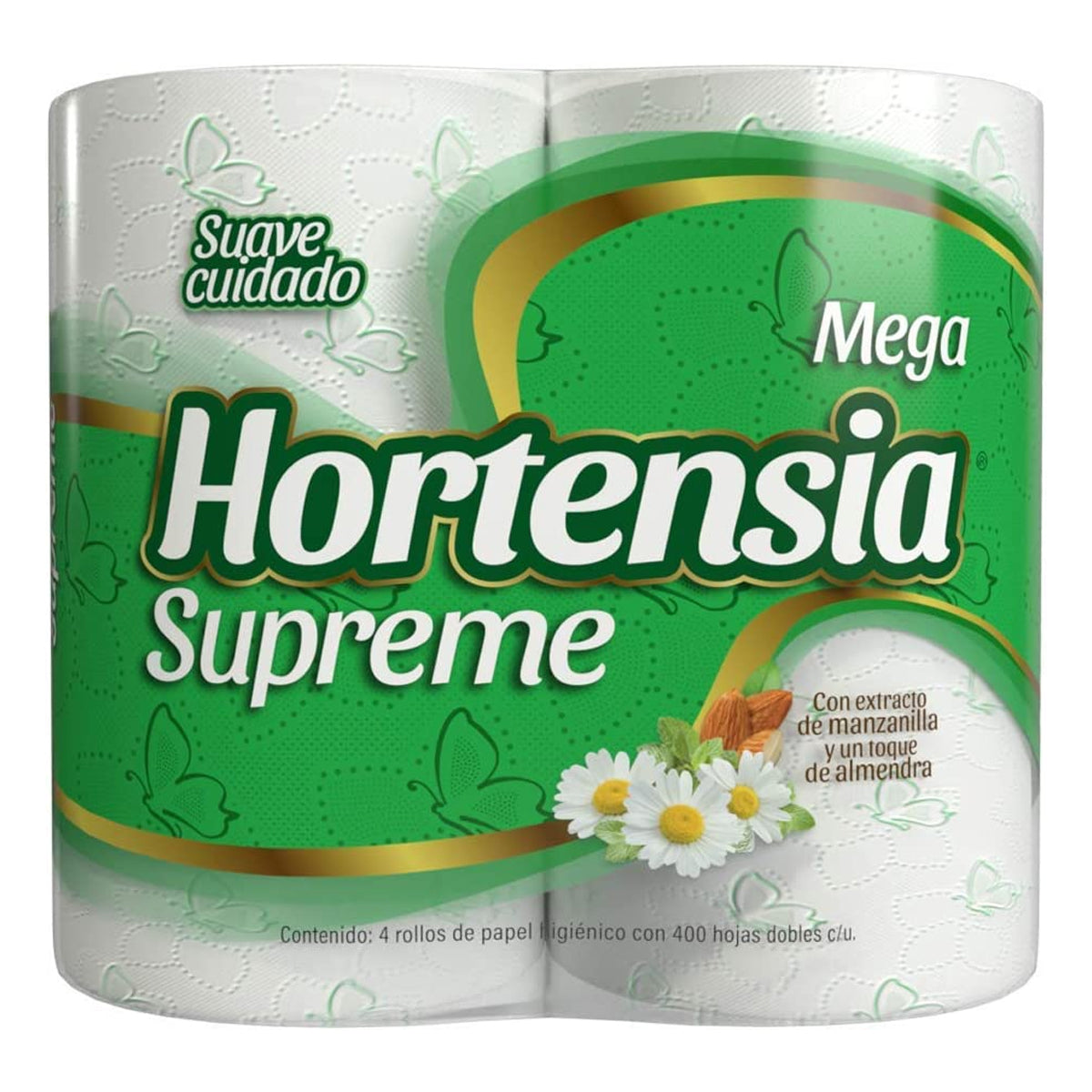 Papel Higiénico Hortensia Supreme Mega Verde 400 Hojas 4 PZS