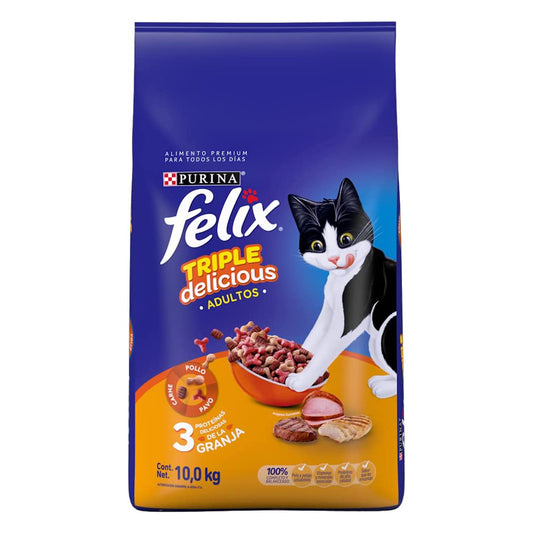 Alimento Para Gato Felix Triple Delicious Granja 10 KGS