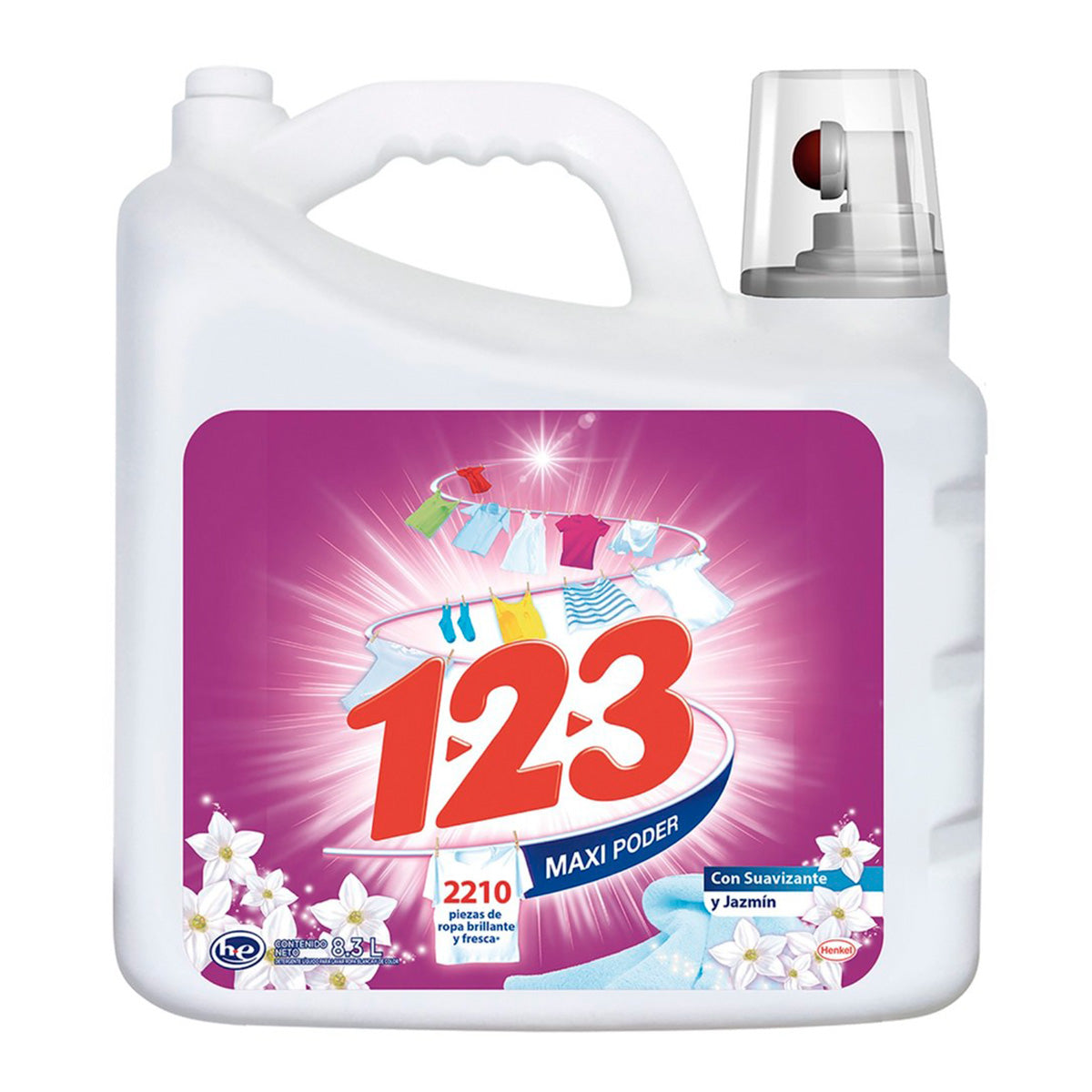 Detergente Líquido 1 2 3 Con Suavizante Y Jazmin 9 LTS