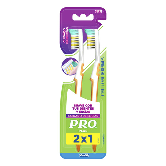 Cepillo Dental Pro Plus Suave Cuidado Encias 2 PZS