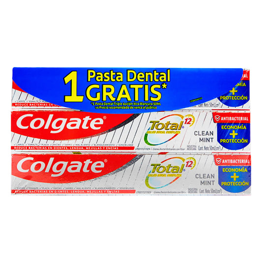 Pasta Dental Colgate Triple Acción + Total 12 de 50 ml 3 pzas