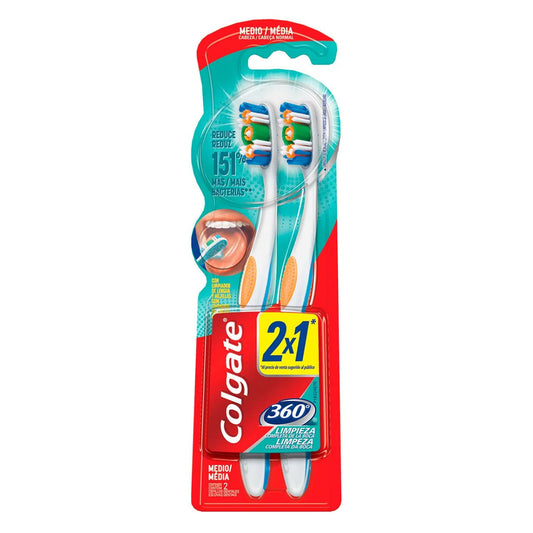 Cepillo de Dientes Colgate 360° Medio, 2 pzas