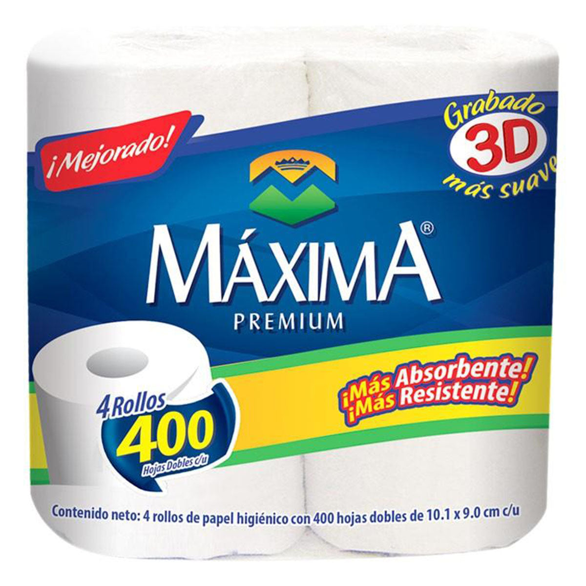 Papel Higiénico Máxima Premium Manzanilla 400 Hojas 4 PZS