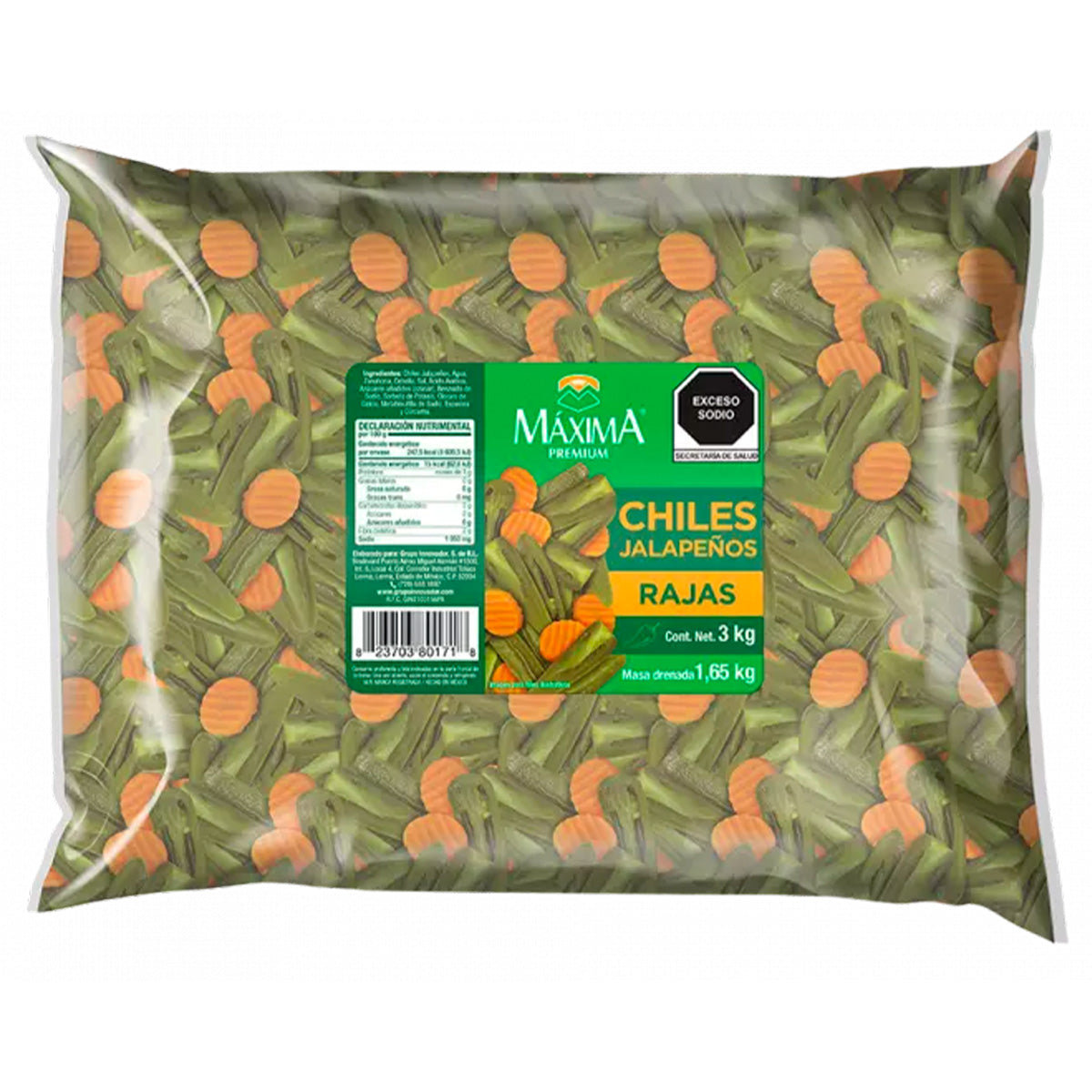 Chiles Jalapeños En Rajas Máxima Bolsa 3 KGS